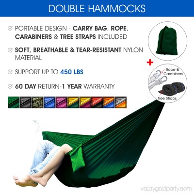 Yes4All Ultralight Portable Parachute Nylon Double Hammock With Tree Straps - Carry Bag Included 564819681